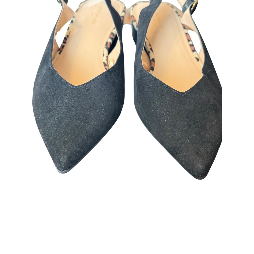 Ann Taylor Womens Black Slingback Flats Pointed Toe Leopard Trim Size 9M‎ - Picture 8 of 14